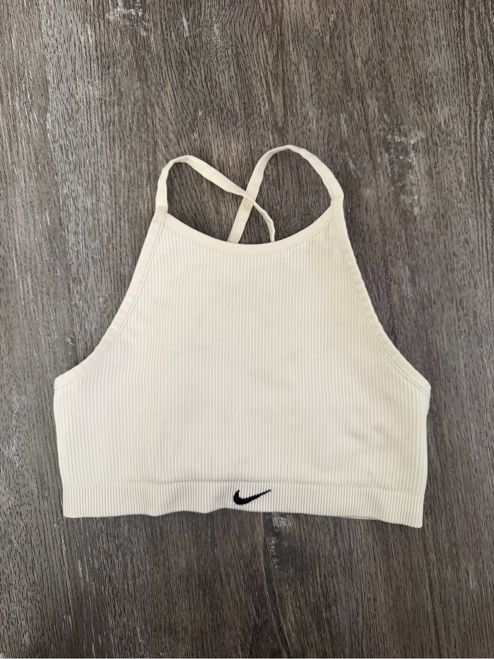 Nike Cream Ribbed Cropped Camisole with Black Swoosh
